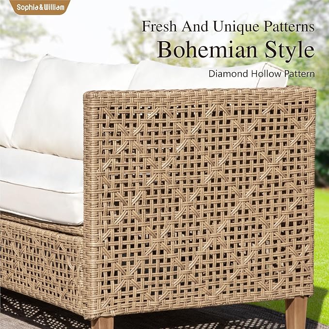 Sophia & William Boho Rattan Patio Sectional Set - Image 4