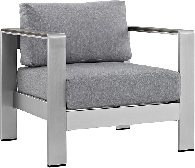 Modway Shore 7-Piece Aluminum Outdoor Patio Sectional Sofa Set in Silver Gray - Image 6