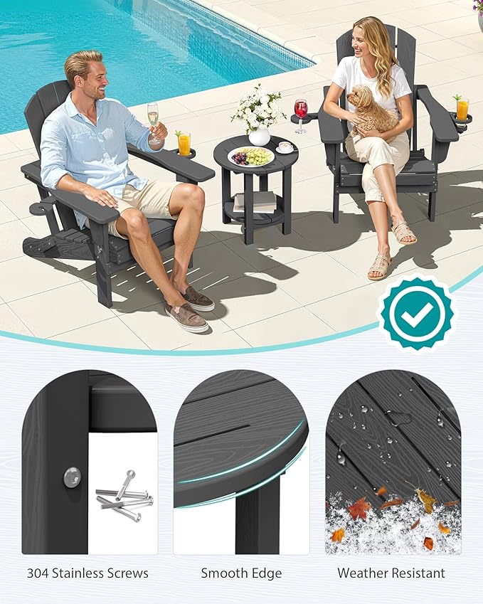 SERWALL Round Outdoor Side Table, HDPE Small Adirondack End Table, 2-Tier Patio - Image 5