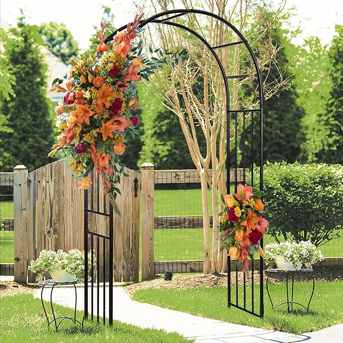 LDAILY Moccha Garden Arch Arbor Trellis, 7.2Ft Outdoor Steel Arbor - Image 2