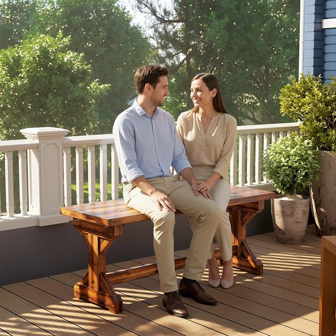 Outsunny Outdoor Wooden Bench, 2-Person Rustic Patio Garden Bench Seat - Image 9