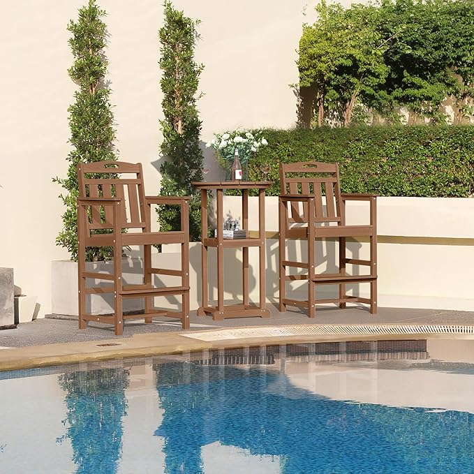 Outdoor Bistro Bar Set, Patio High Top Table and Bar Height Tall Adirondack - Image 2