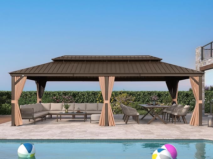 PURPLE LEAF 14' X 28' Outdoor Hardtop Gazebo Patio Wide Aluminum Frame Metal - Image 9