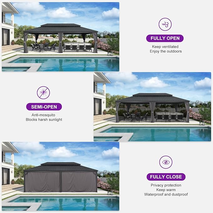 PURPLE LEAF 14' X 24' Outdoor Hardtop Gazebo Aluminum Pavilion - Image 8