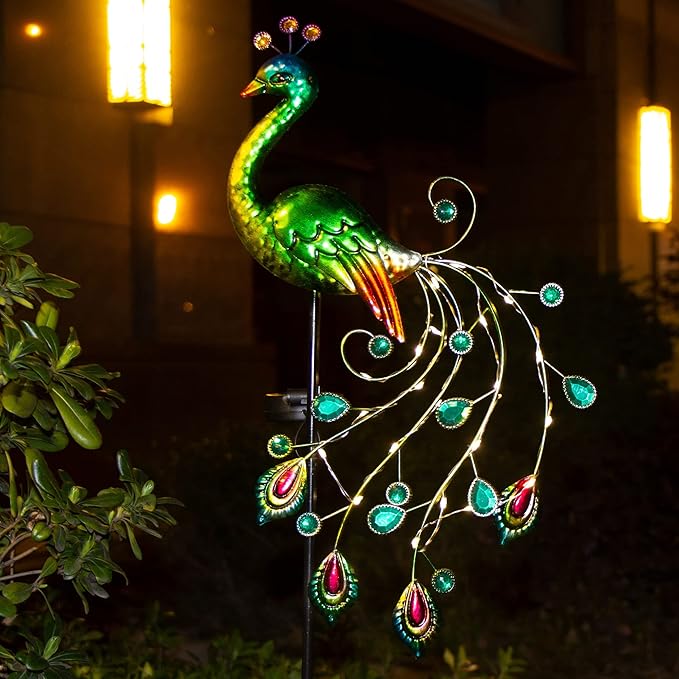 Glintoper Solar Garden Lights, 39 Inch Height Outdoor Metal Peacock Decorative - Image 5
