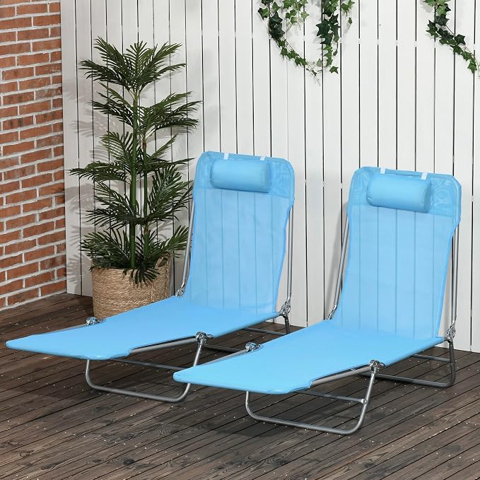 Outsunny 2 Piece Folding Chaise Lounge Chairs, Pool Sun Tanning Chairs - Image 2