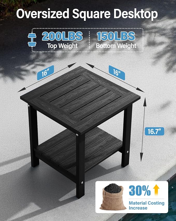 YEFU Outdoor Side Table for Patio: 16x16 in HIPS Square Outdoor End Table - Image 2