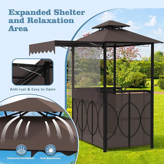 Outdoor Grill Gazebo with Patio Bar Set, Double-Tier BBQ Shelter with Side - Image 4