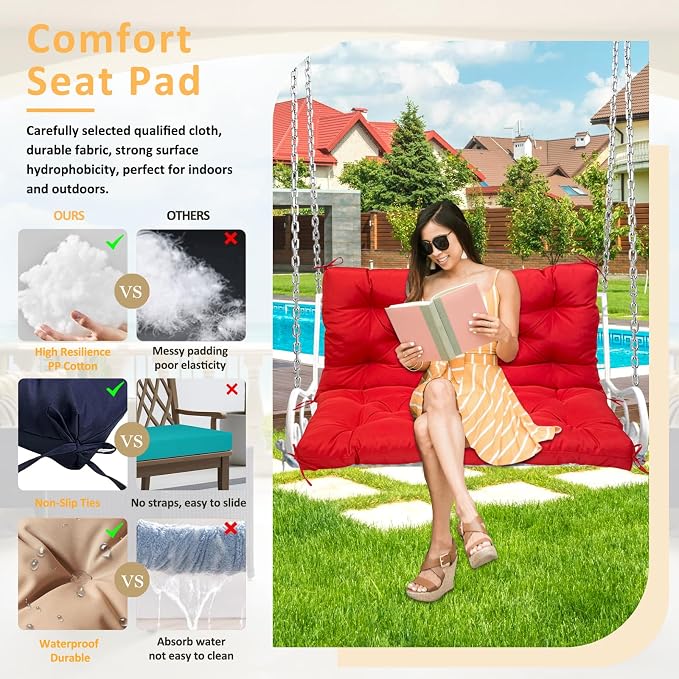 Swing Replacement Cushions for Outdoor: 2-3 Seater Waterproof Porch Bench - Image 5