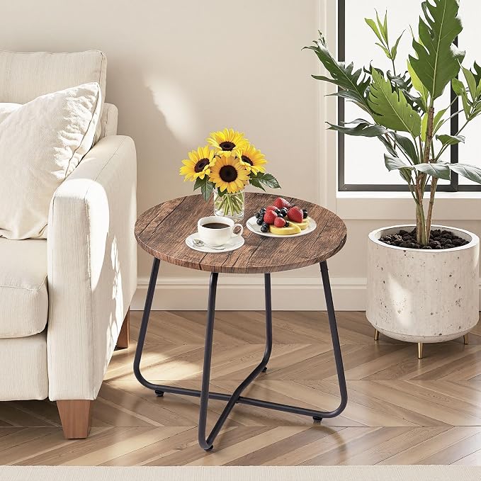 VECELO 17.7 inch Small Round Outdoor Side Table, Patio End Table, Waterproof - Image 4