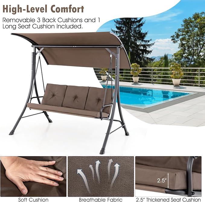 Tangkula 3 Person Porch Swing, Outdoor Swing - Image 7
