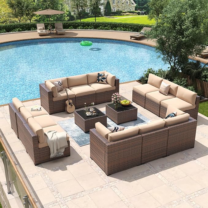 Aoxun 14 Piece Patio Furniture Set Wicker Rattan Patio Conversation Set Outdoor by Aoxun