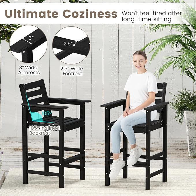 Tangkula Patio Adirondack Chairs Set of 4, HDPE Bar Height Chair - Image 7