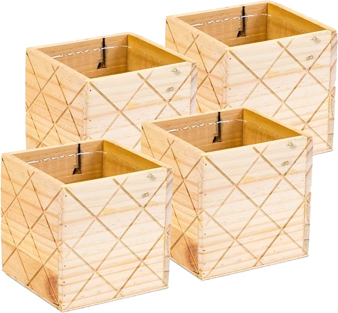 Wood Planter Box with Diamond Cross Hatch Style, 5 Inch Square, Rose Wood by Unknown