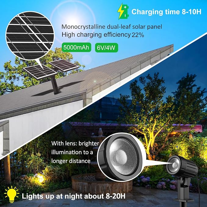 CLY Solar Landscape Spotlights, Solar Landscape Lights Outdoor IP66 Waterproof - Image 2