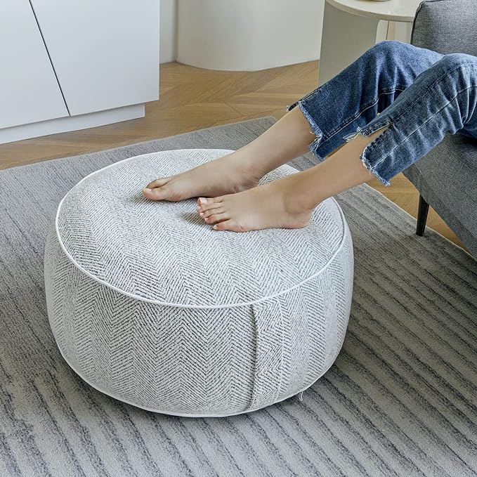 Inflatable Pouf Ottoman, 21x10 Inches Stuffed Chenille Ottoman by weruisi