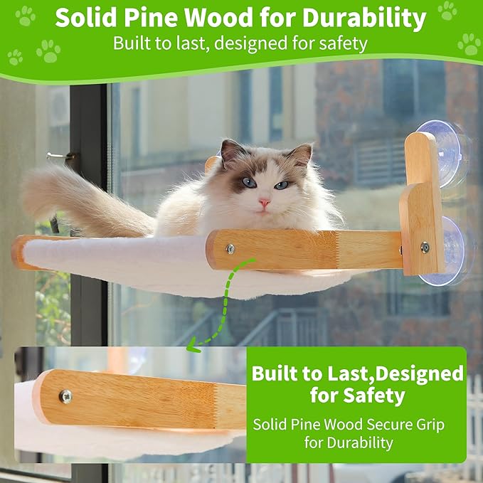Cat Window Perch with Wooden Frame – Aloxina Foldable Cat Hammock Bed - Image 2