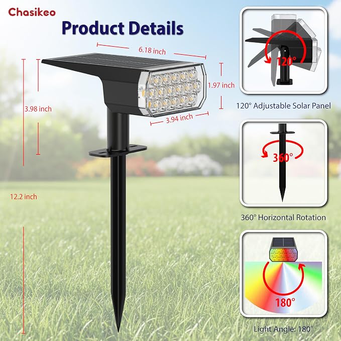 Solar Lights Outdoor Waterproof, 3 Lighting Modes Solar Spot Lights Outdoor - Image 4