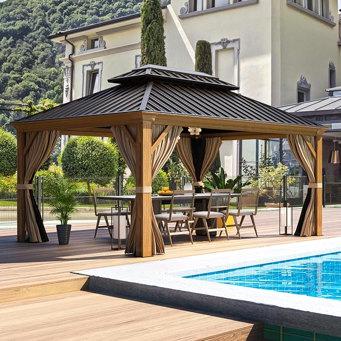 EROMMY 12x14 Gazebo, Wooden Finish Frame Gazebos - Image 8