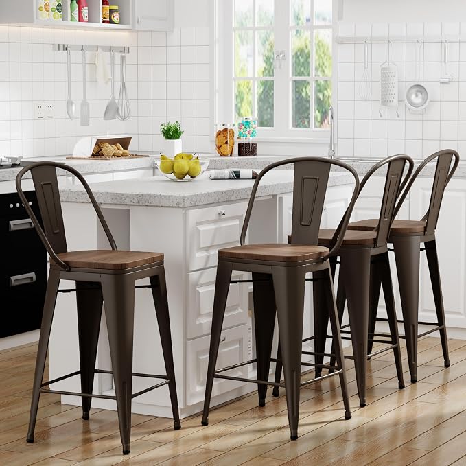 Yongqiang 26 inch Bar Stools Set of 4 Kitchen Counter Height Bar Chairs Modern - Image 2