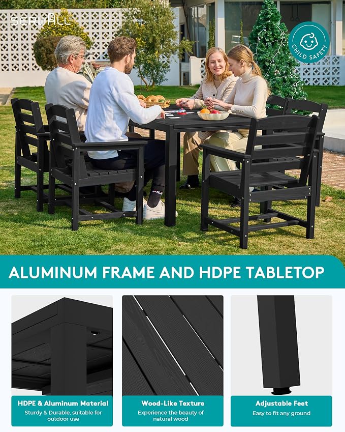 SERWALL 9-Piece Outdoor Dining Set, All Weather HDPE Outdoor Furniture Set - Image 5