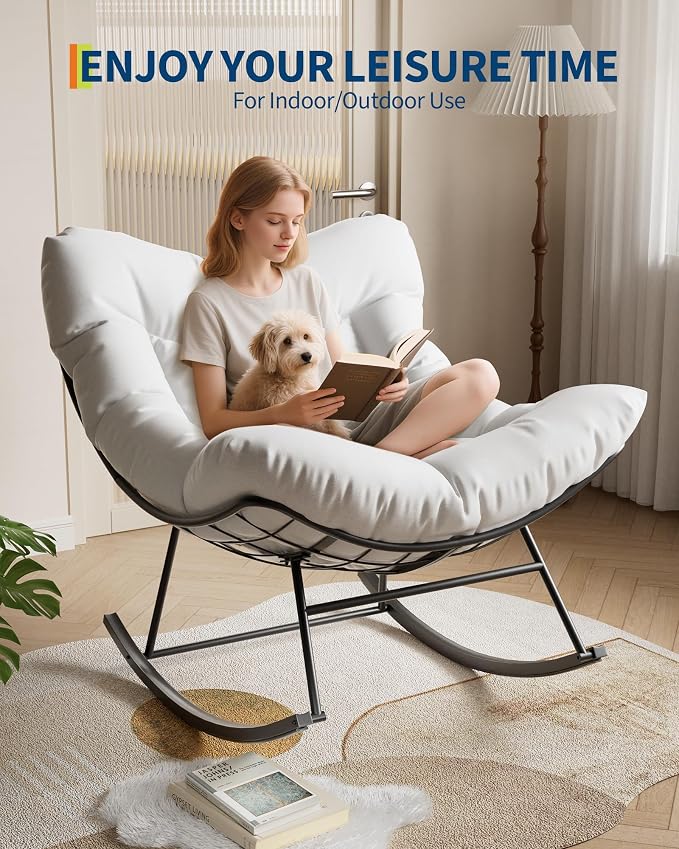 GarveeLife Outdoor Papasan Rocking Chair, Oversized Rocking Chair - Image 7