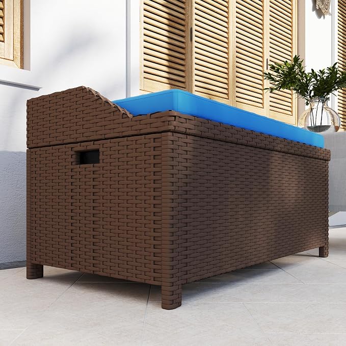 Outsunny Outdoor Wicker Storage Bench Deck Box, PE Rattan Patio Furniture Pool - Image 10