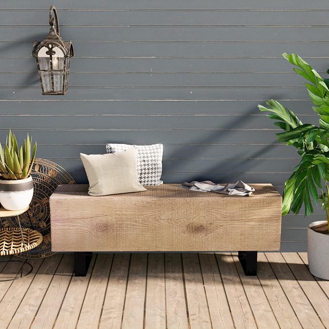 AQUILLA Modern Outdoor Bench, Faux Wooden Patio Bench, Concrete Backless Porch - Image 3