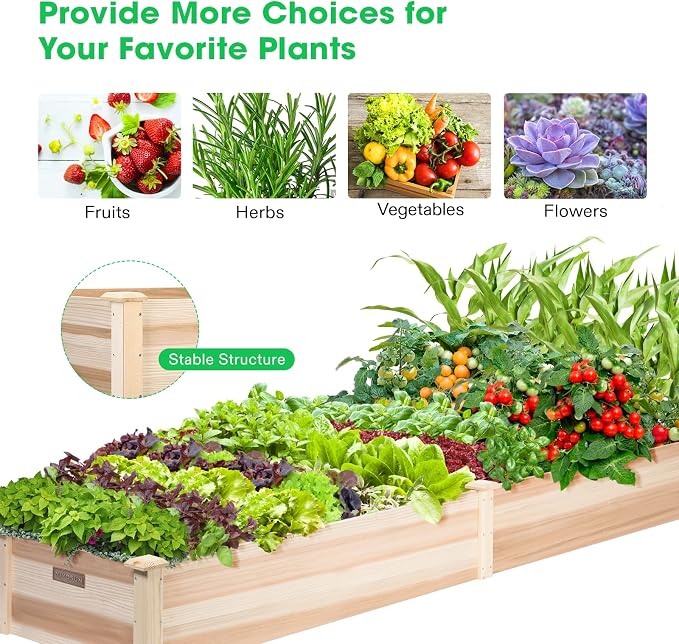 VIVOSUN 8×2Ft Wooden Raised Garden Bed, Outdoor Wood Planter Box - Image 7
