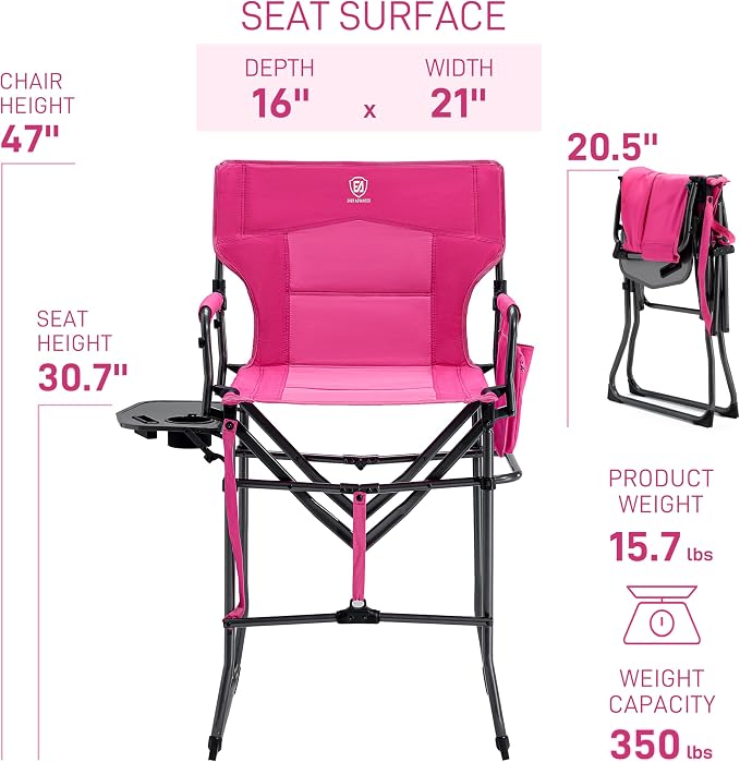 EVER ADVANCED Portable 30.7" Seat Height Tall Folding Camping Chair Directors - Image 3