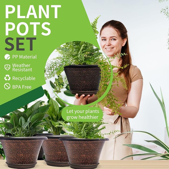 Quarut 12 Inch Pots for Plants, 4 Pack Large Flower Pots - Image 2