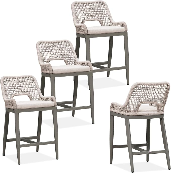 PURPLE LEAF Counter Height Bar Stools Set of 4 Outdoor Bar Chair by PURPLELEAF