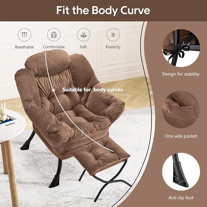 Lazy Chair with Folding Ottoman Modern Large Accent Chair, Contemporary Lounge - Image 4