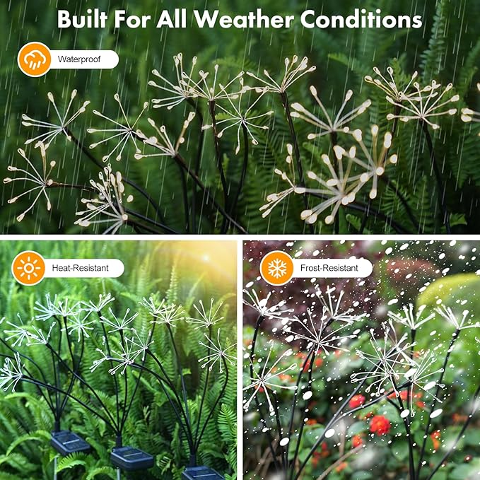 Kwaiffeo Solar Garden Lights Outdoor: Waterproof 2 Modes Twinkling Fireworks - Image 5
