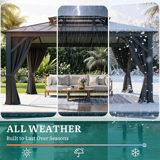 YITAHOME 10X12FT Polycarbonate Gazebo Outdoor Patio Double Top Canopy - Image 5
