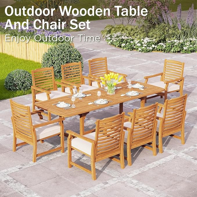 PHI VILLA Outdoor Acacia Wood Dining Table - Image 8