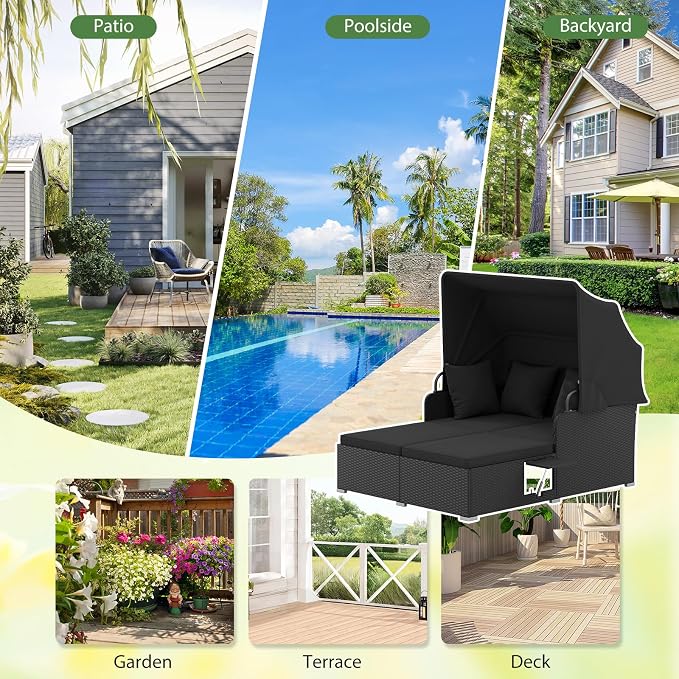 ORALNER Outdoor Daybed, 2-Person Wicker Patio Sofa - Image 8
