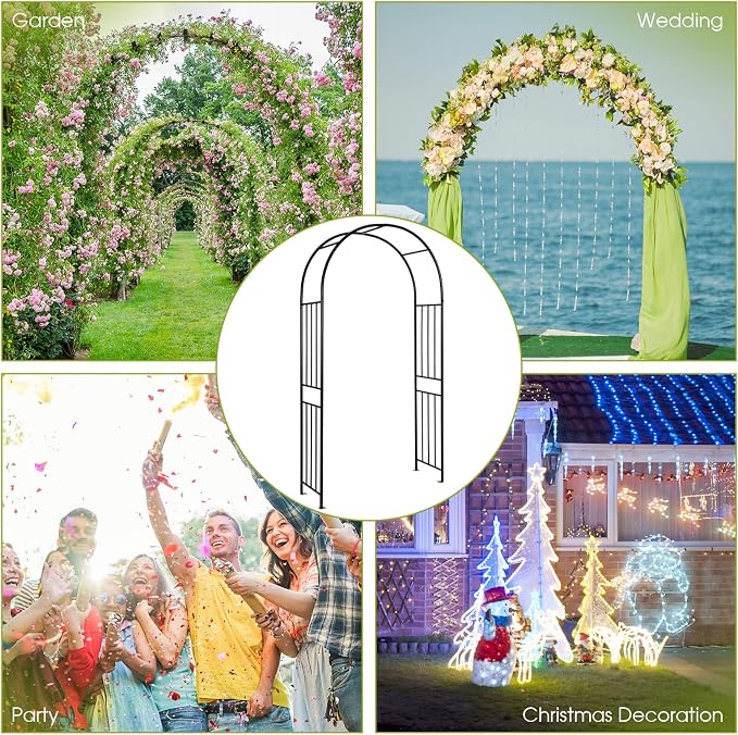 LDAILY Moccha Garden Arch Arbor Trellis, 7.2Ft Outdoor Steel Arbor - Image 8