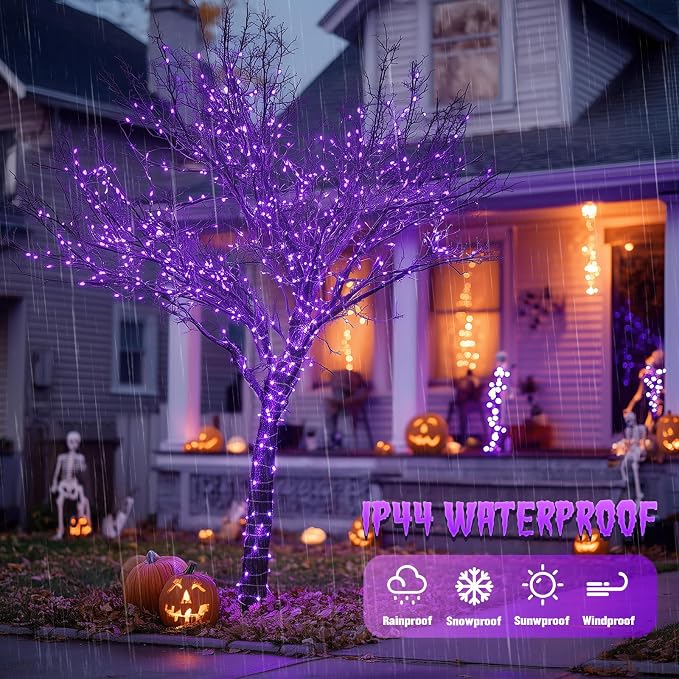 JMEXSUSS 2 Pack Solar Fairy Lights Outdoor, 33ft 100 LED Purple Christmas Lights - Image 6
