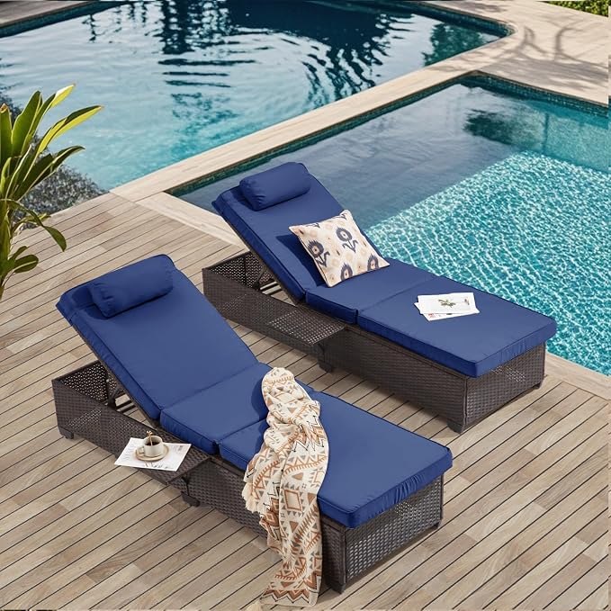 Outdoor Lounge Chairs, Pool Lounge Chairs Set of 2, Outdoor Chaise Lounge by YALISSEY