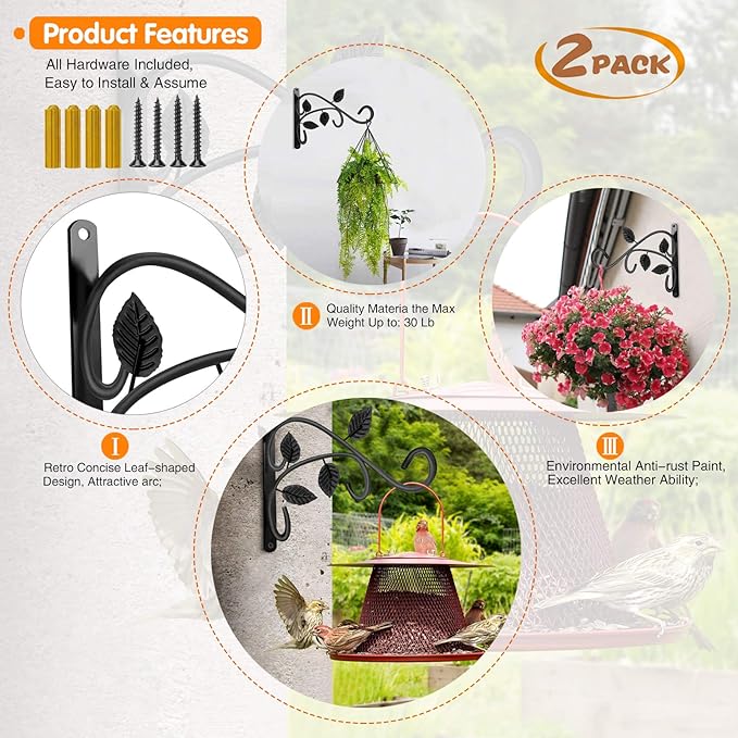 4 PCS Metal Hanging Hook Plants Brackets, 12 Inch Iron Wall Mount Bracket - Image 2