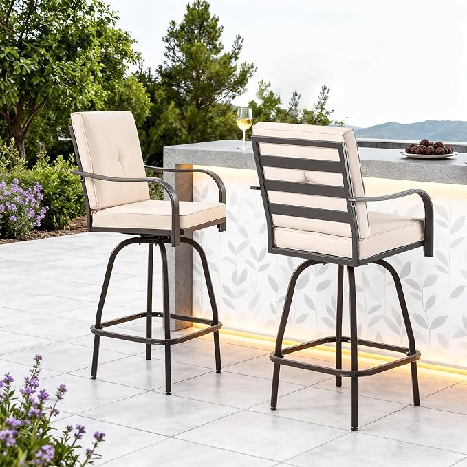 Patio Swivel Bar Stools, Outdoor Bar Height Swivel Chairs Set of 2 - Image 3