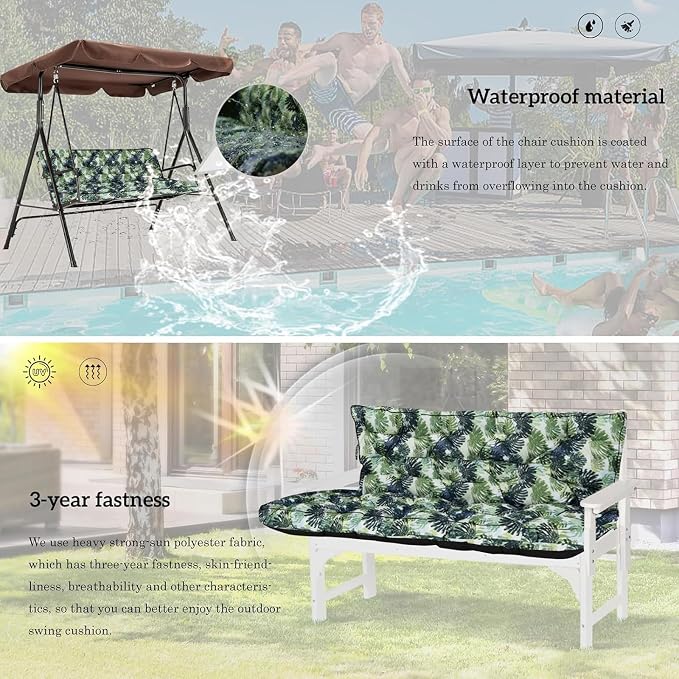 Outside Benches Cushion with Backrest, Thicken Waterproof Swing Cushions 2/3 - Image 6