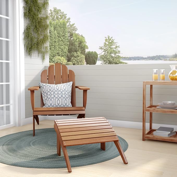 Linon Home Dcor Linon Adirondack Woodstock Ottoman, Teak Stain, 21.6"W x - Image 9