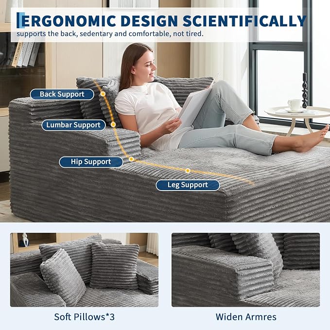 Garvee 50" Oversized Chaise Lounge Indoor Boneless Couch - Image 3