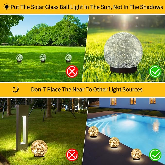 Solar Globe Lights Outdoor Waterproof-Solar Balls Garden-Cracked Glass Ball - Image 2