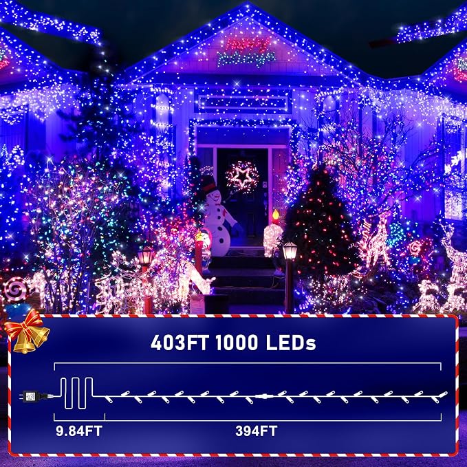 KNONEW 403ft 1000 LED String Lights Outdoor Christmas Light 8 Modes & Timer - Image 7