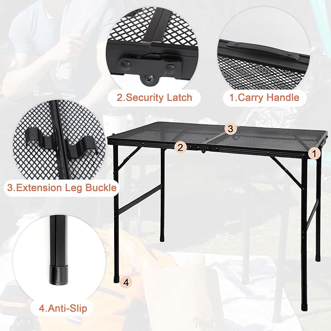Camping Table with Mesh Desktop, Lightweight & Portable Folding Grill Table - Image 7
