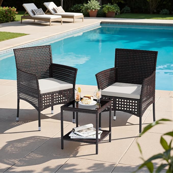 Devoko Outdoor 3 Piece Patio Furniture Set Wicker Chairs - Image 2