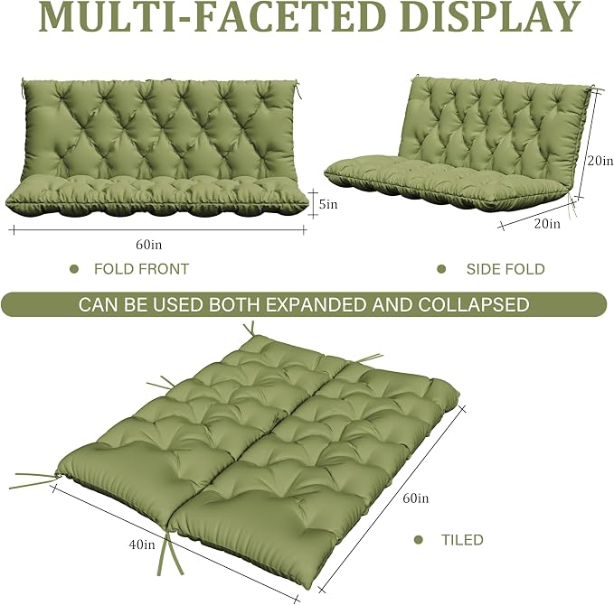 Porch Swing Cushion with Backrest, Waterproof Bench Cushion - Image 2